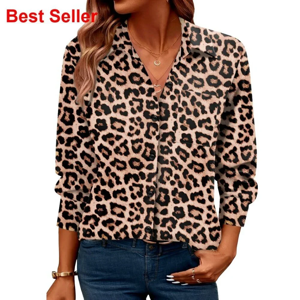Floral Printed Button Down Shirt Long Sleeve Blouse with Pocket Business Casual